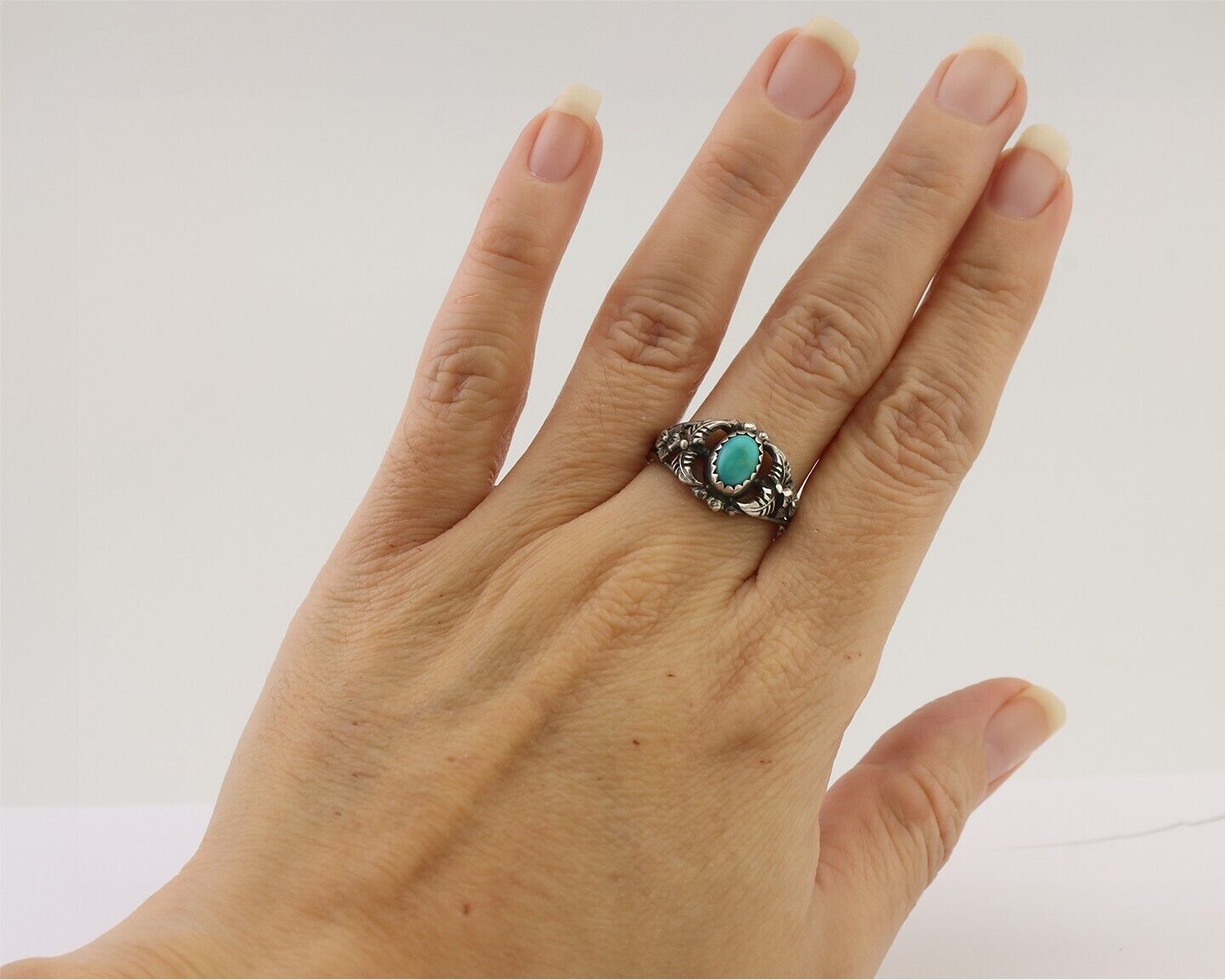 Navajo Ring 925 Silver Natural Blue Turquoise Native American Artist C.80's