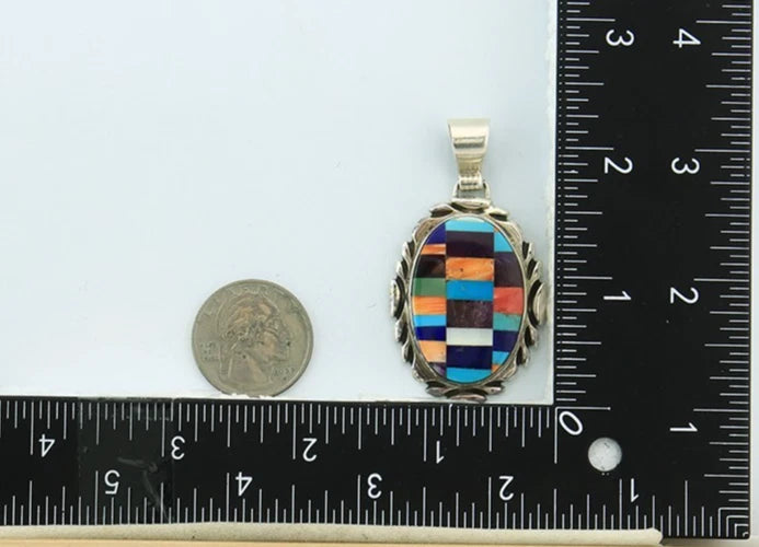 Navajo Pendant 925 Sterling Silver Natural Gemstones Vintage Signed Rabbit Stick