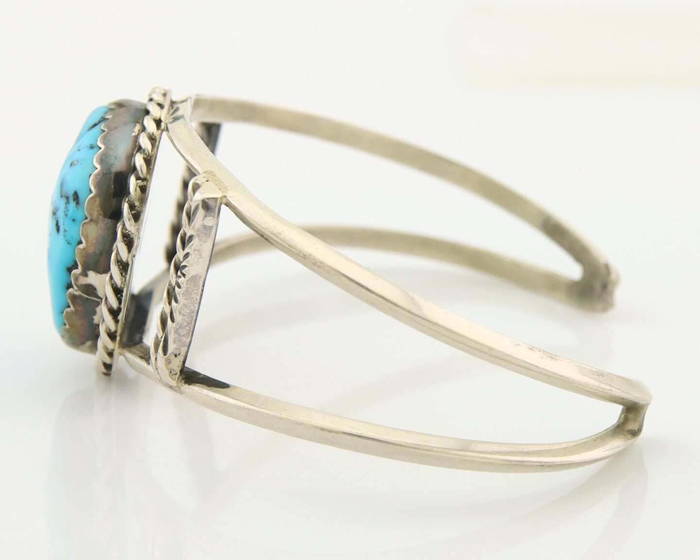 Navajo Bracelet 925 Silver Natural Blue Turquoise Native American Artist C.80s