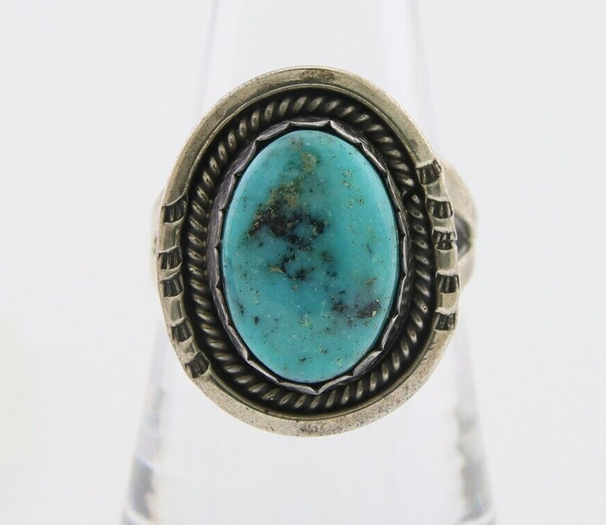 Navajo Ring 925 Silver Blue Turquoise Artist Signed Platero FNE C.80's Size 7.75