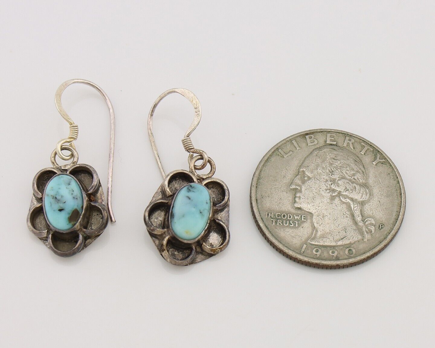 Navajo Earrings 925 Silver Natural Blue Turquoise Native American Artist C.80s