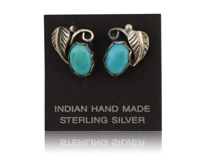 Navajo Handmade Earrings 925 Silver Natural Turquoise Native Artist C.80's