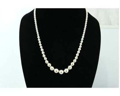 Navajo Bead Necklace 925 Sterling Silver Vintage Graduated 5mm-12mm 24in Long