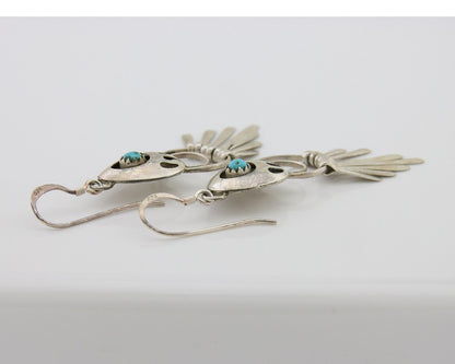 Navajo Dangle Earrings 925 Silver Natural Turquoise Artist Signed ES C.80's