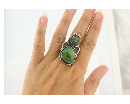 Vintage Navajo Ring 925 Sterling Authentic Turquoise Artist Signed Size 10.75