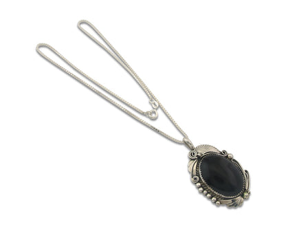 Navajo Sterling Silver Necklace Onyx Authentic Vintage Signed Justin Morris