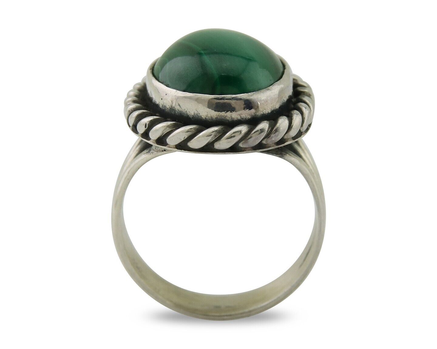 Navajo Ring 925 Silver Natural Malachite Native American Artist C.80's