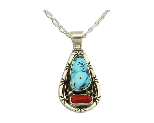 Navajo Necklace 925 Silver Spiderweb Turquoise Artist Signed Teepee on Hill C80s