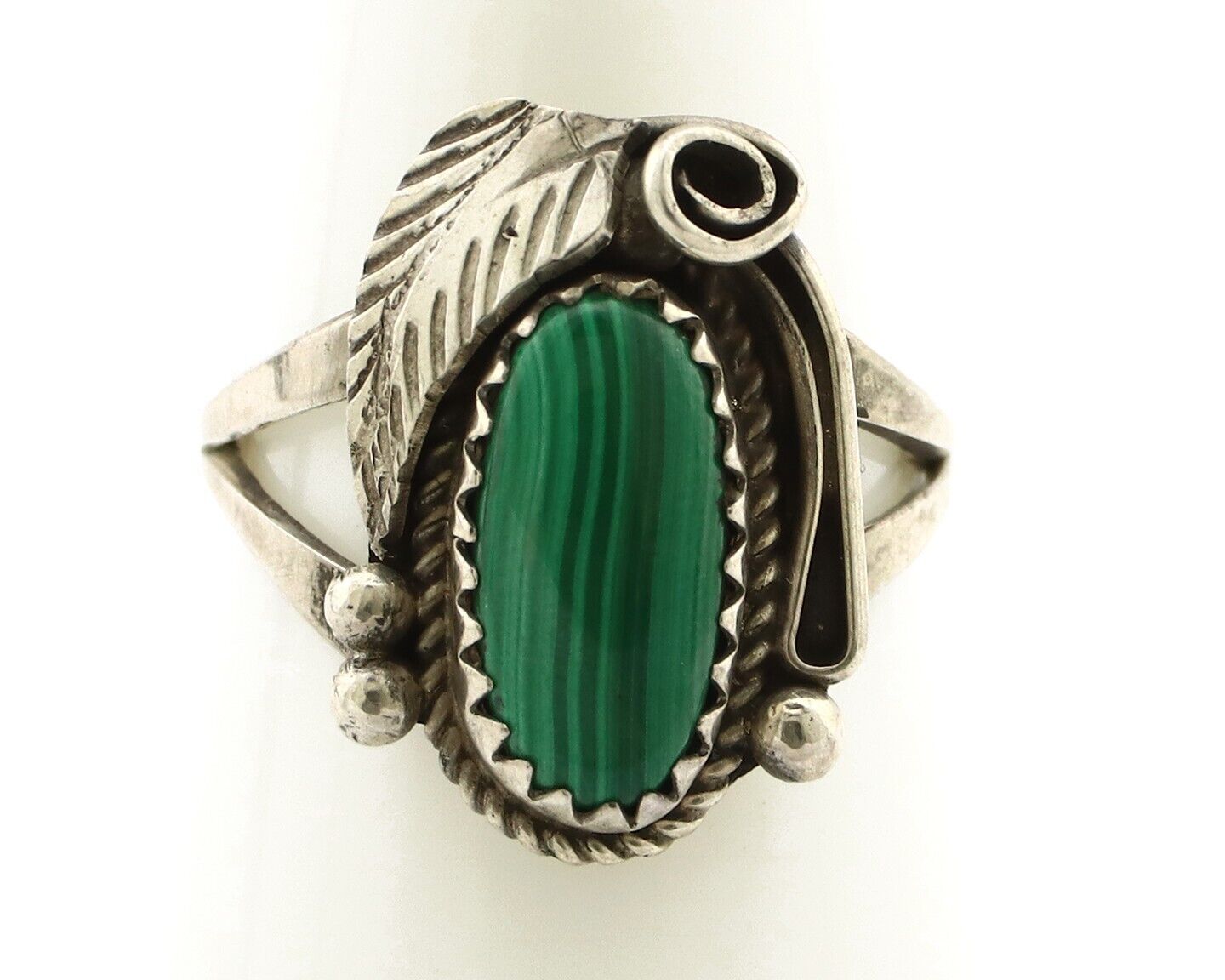 Navajo Ring 925 Silver Natural Mined Malachite Artist Signed Justin Morris C.80s