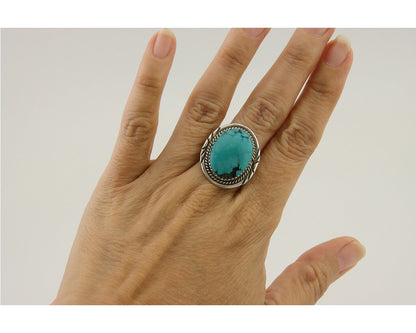 Navajo Ring 925 Silver Natural Spiderweb Turquoise Native Artist C.80's