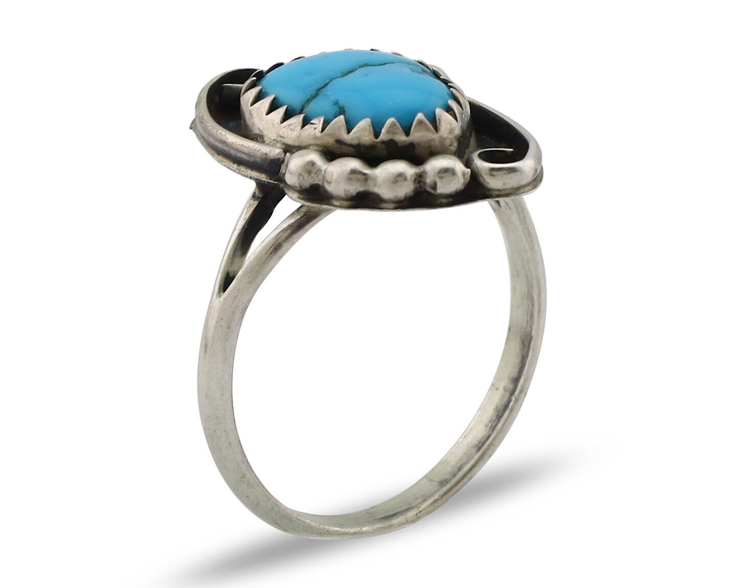 Navajo Ring 925 Silver Blue Turquoise Artist Signed K C.80's