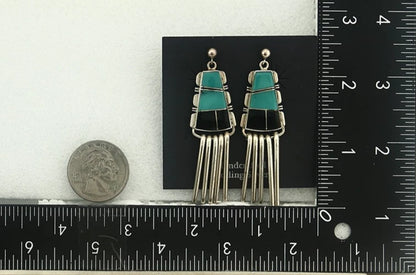 Navajo Earrings 925 Sterling Silver Natural Gemstones Signed John Charlie C.80's