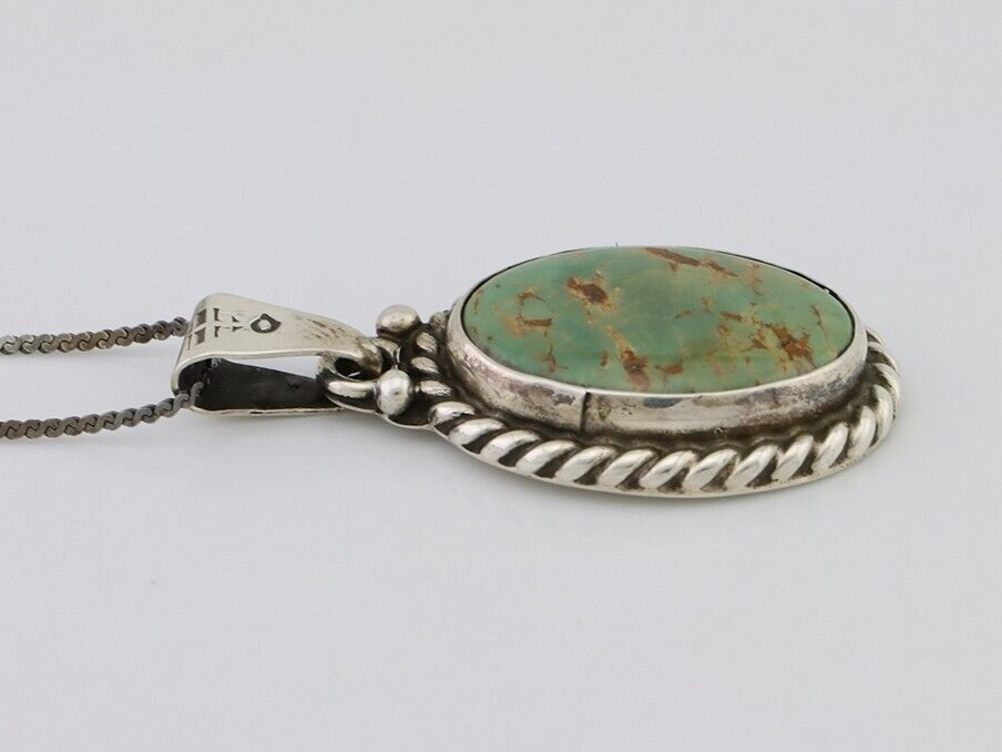 Navajo Pendant 925 Silver Natural Green Turquoise Signed M Montoya C.90s