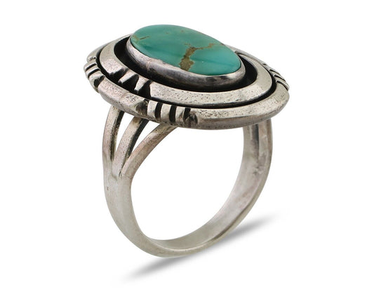 Navajo Ring 925 Silver Turquoise Signed William Denetdale Artist Sz 7.0 C.80's