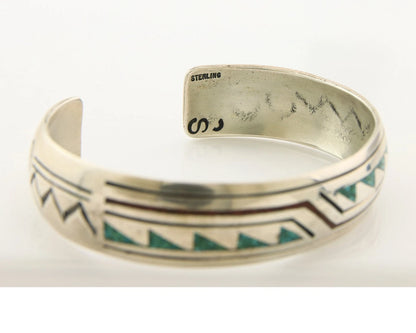 Navajo Cuff Bracelet Sterling Silver Authentic Turquoise Signed Stanley Bain