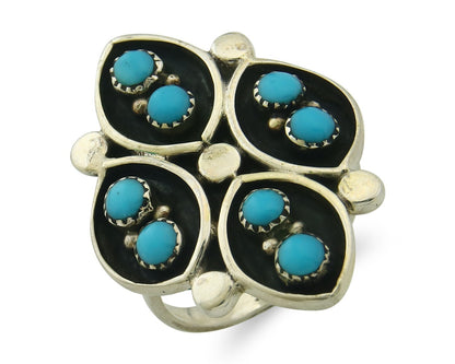 Vintage Zuni Ring 925 Sterling Authentic Natural Turquoise Native Artist Sz 7.75