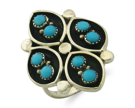 Vintage Zuni Ring 925 Sterling Authentic Natural Turquoise Native Artist Sz 7.75