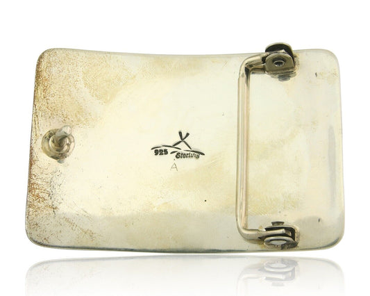 Vintage Navajo Belt Buckle 925 Silver Cluster Natural Gemstone Signed Teepee