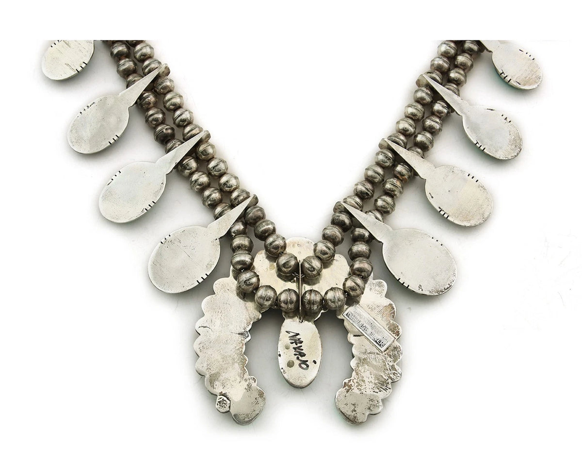 Navajo Squash Necklace Set Sterling Silver Turquoise Vintage Handmade