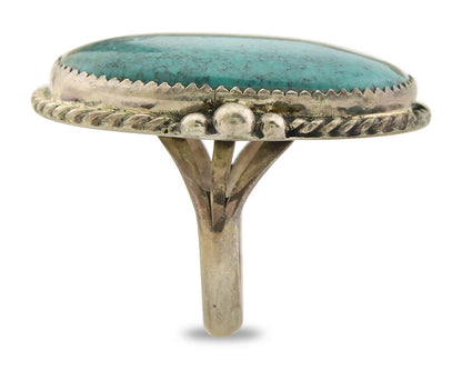 Navajo Ring 925 Sterling Spiderweb Blue Turquoise Native Artist C.80's Size 9.0