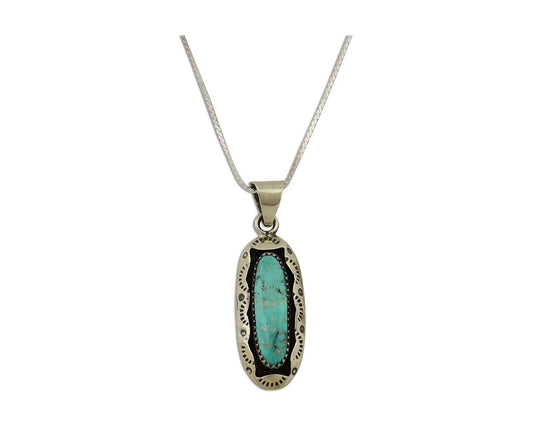 Navajo Necklace 925 Silver Kingman Turquoise Native American Artist C.80s