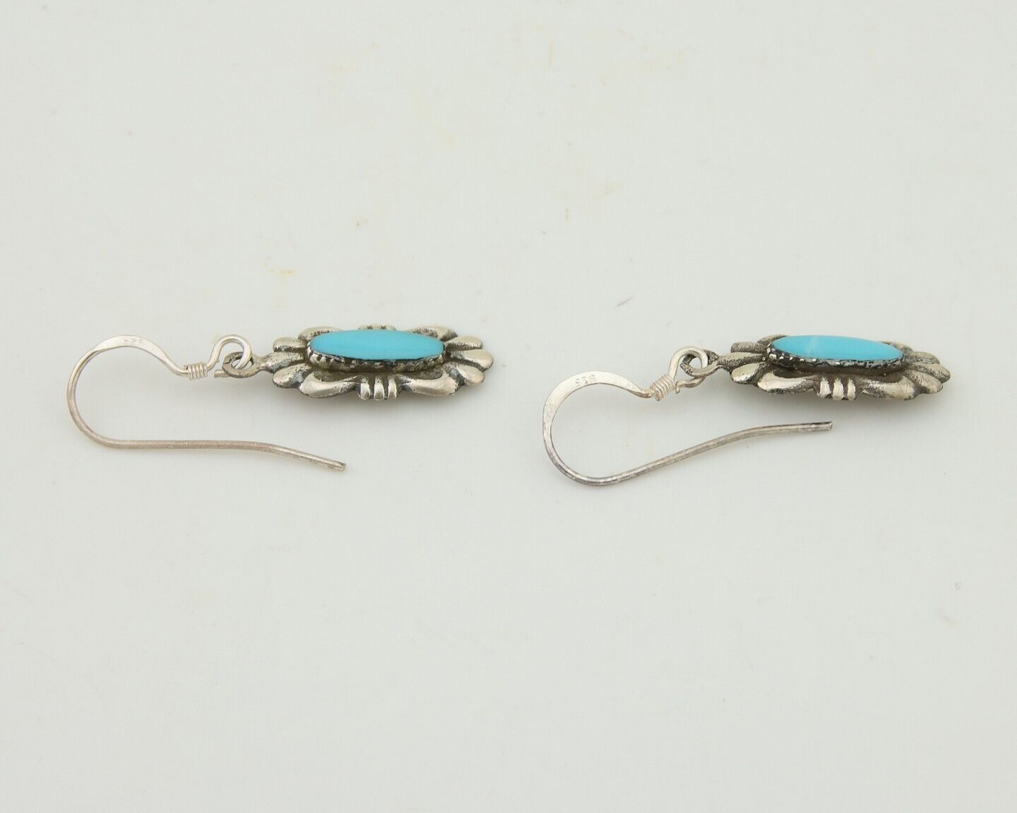Navajo Dangle Earrings 925 Silver Blue Turquoise Artist Signed Square C.80's