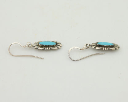 Navajo Dangle Earrings 925 Silver Blue Turquoise Artist Signed Square C.80's