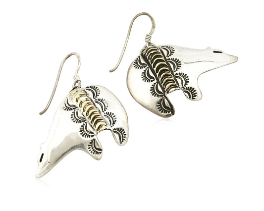 Navajo Dangle Earrings 925 Silver & 14k Solid Gold Spirit Bear Artist RT