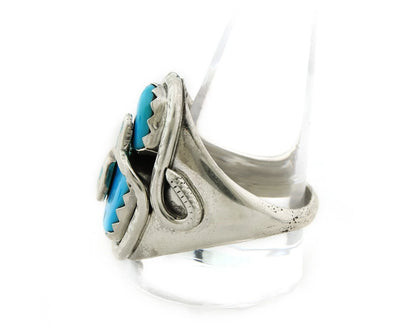 Men Zuni Snake Ring Sterling Silver Turquoise Signed Effie Calavasa Size 12.75