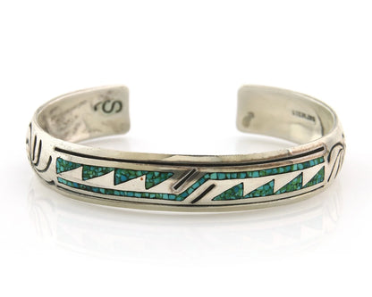 Navajo Cuff Bracelet Sterling Silver Authentic Turquoise Signed Stanley Bain
