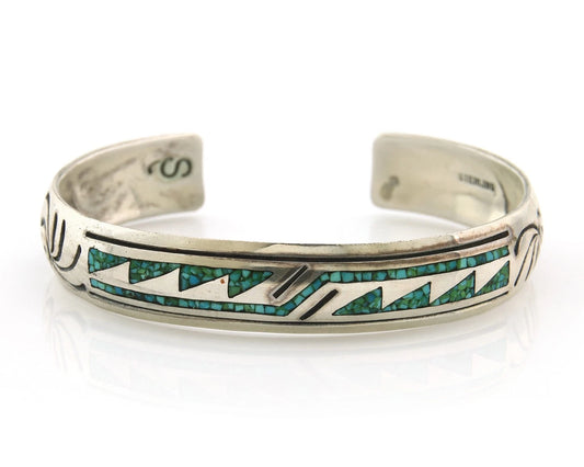 Navajo Cuff Bracelet Sterling Silver Authentic Turquoise Signed Stanley Bain