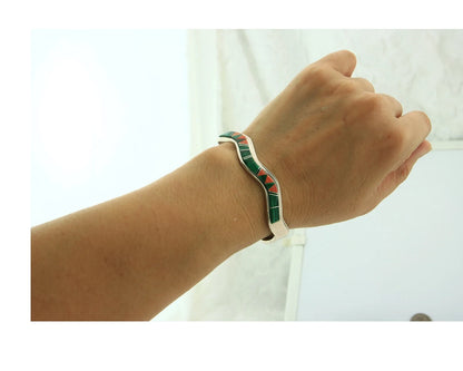 Navajo Cuff Bracelet 925 Sterling Silver Malachite & Oyster Vintage Signed BL