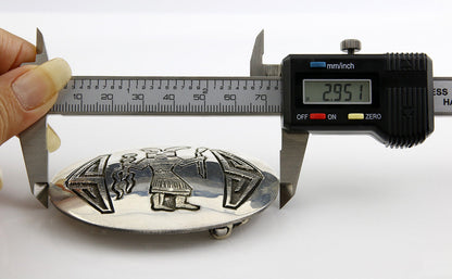 VTG Navajo Signed Bernice Bonney Rain Dancer .925 Silver Belt Buckle