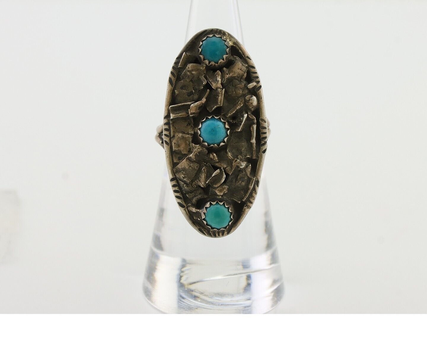 Vintage Navajo Ring 925 Silver Natural Turquoise Signed Number 3 Size 6.5 C.80's