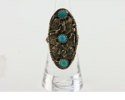 Vintage Navajo Ring 925 Silver Natural Turquoise Signed Number 3 Size 6.5 C.80's