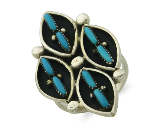 Vintage Zuni Ring 925 Sterling Authentic Natural Turquoise Native Artist Sz 7.5
