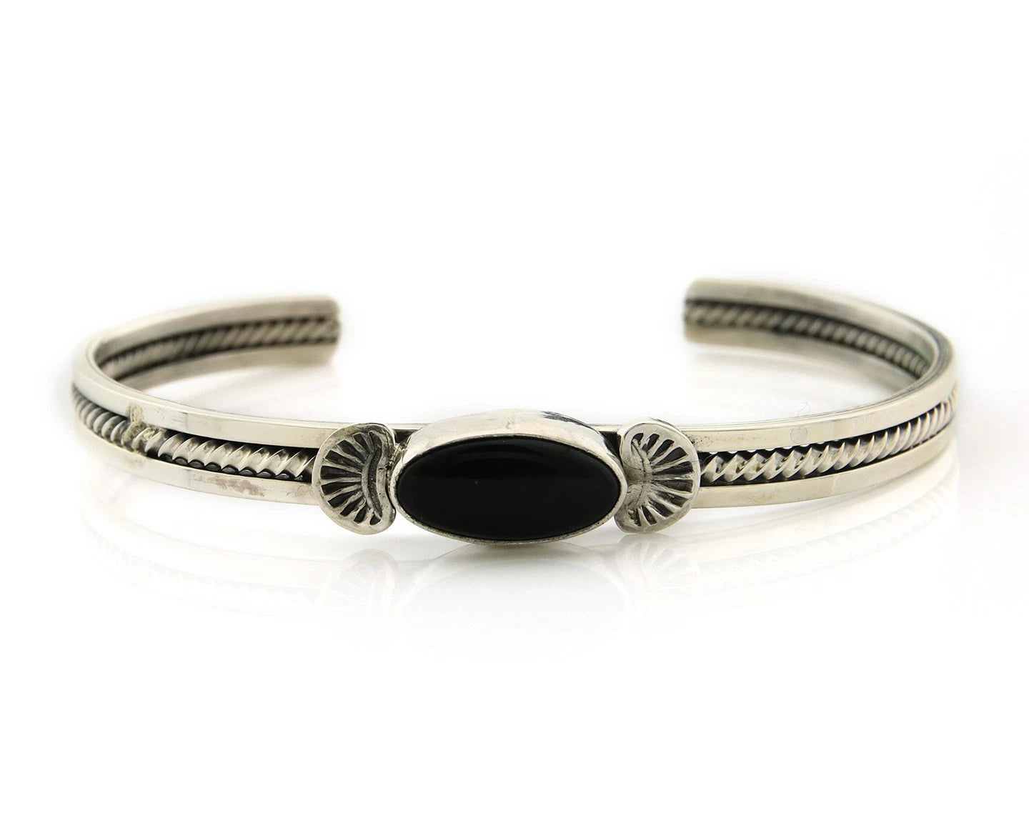 Navajo Cuff Bracelet Sterling Silver Black Onyx Handmade Vintage