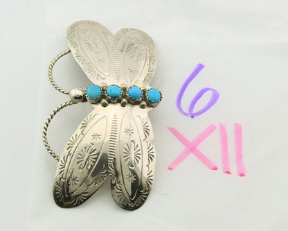 Navajo Barrette Sterling Silver Gemstones Hand Stamped Vintage Signed T Yazzie