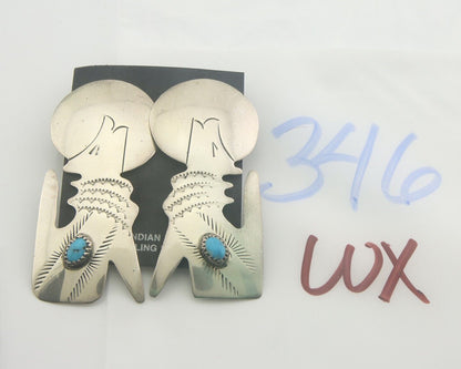 Navajo Earrings 925 Silver Natural Turquoise Natural Artist Signed TH C.80's
