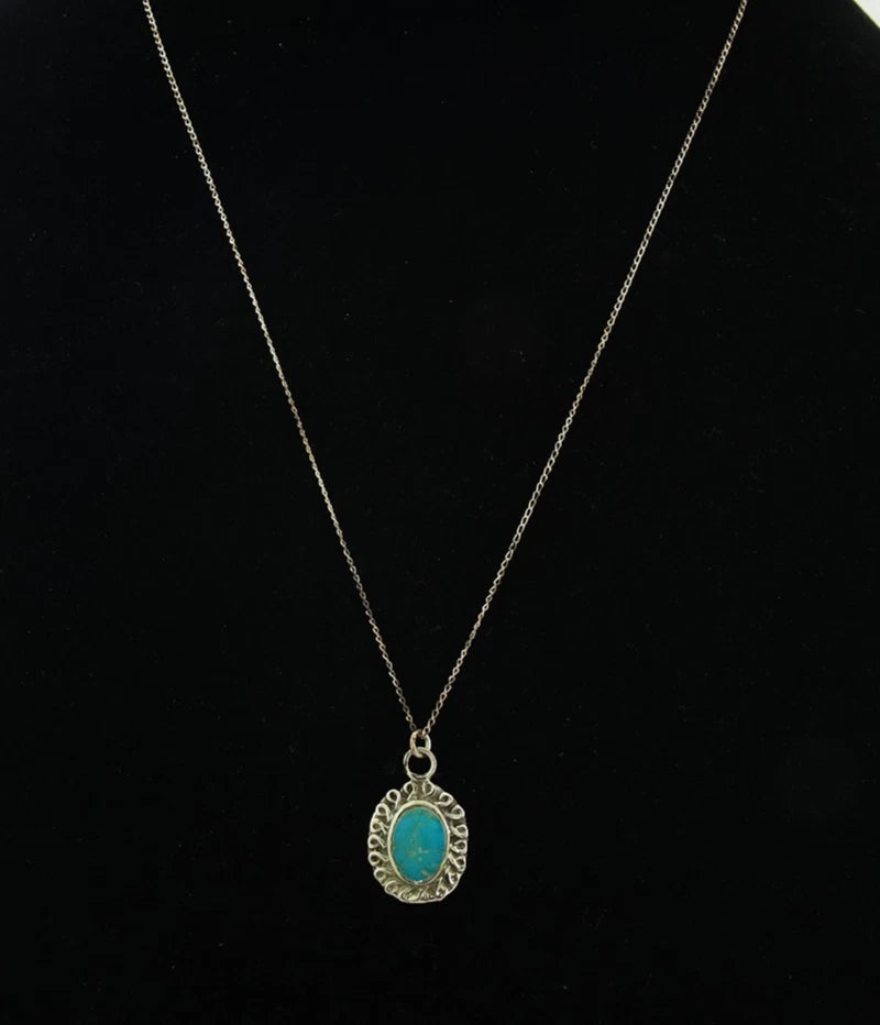 Navajo Necklace Sterling Silver Natural Blue Turquoise Handmade Vintage