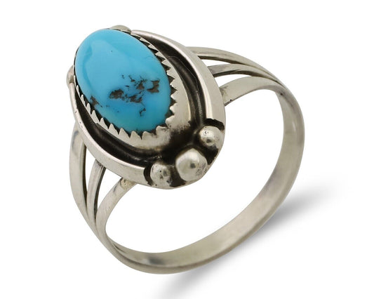 Navajo Ring 925 Silver Sleeping Beauty Turquoise Artist Signed SC C.80's