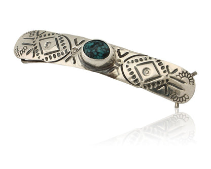 Women Navajo Hair Clip Barrette 925 Silver Black & Blue Turquoise Native Artist