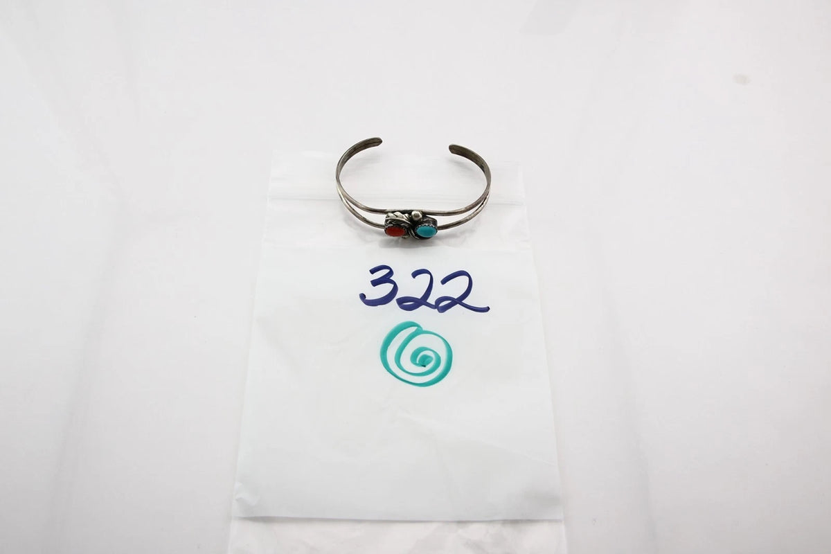 Navajo Cuff Bracelet Sterling Silver Gemstone Native American Artist C.80's