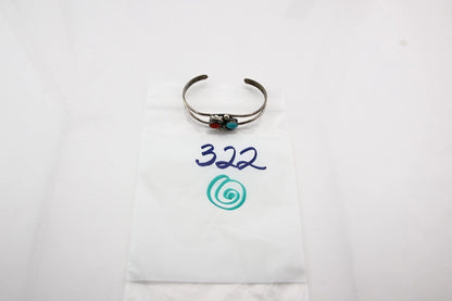 Navajo Cuff Bracelet Sterling Silver Gemstone Native American Artist C.80's