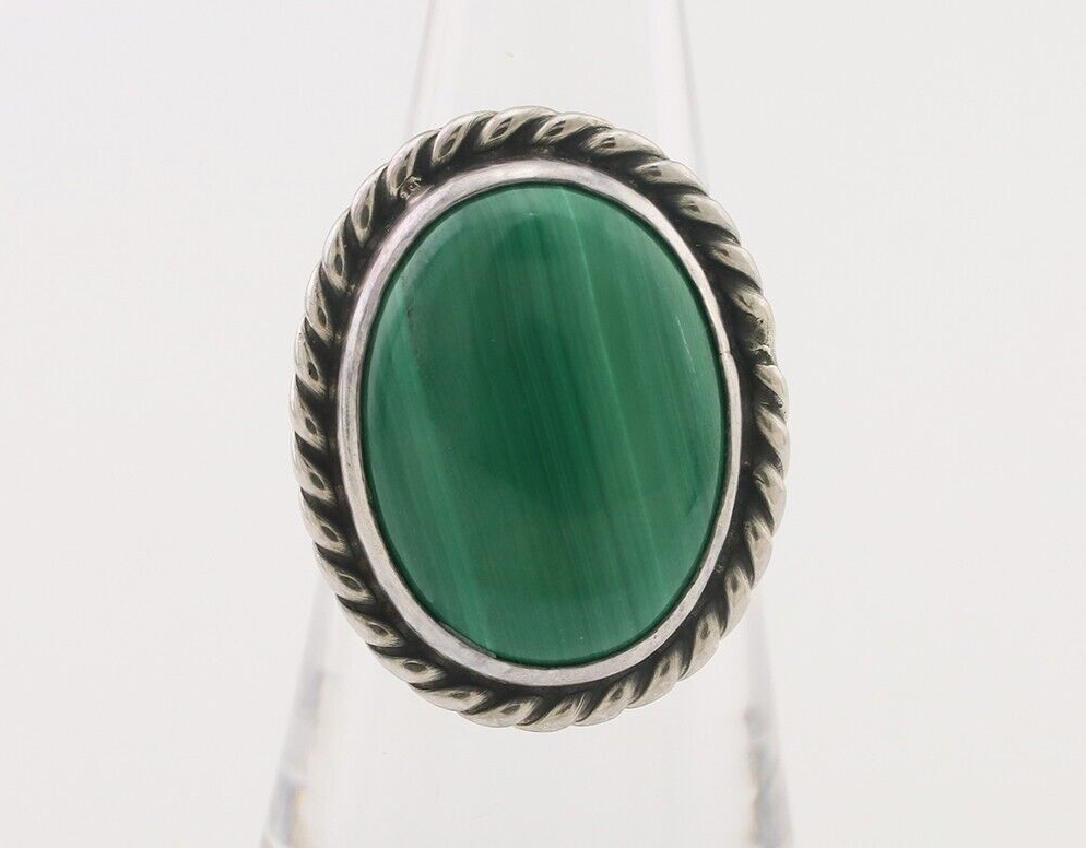 Navajo Ring 925 Silver Natural Malachite Native American Artist Size 7.25 C.80's