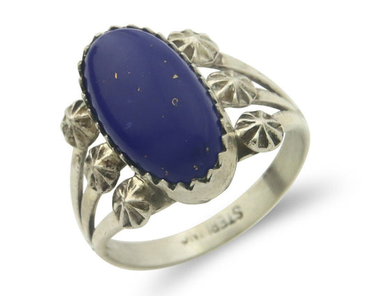 Navajo Ring 925 Sterling Natural Lapis Handmade Native Artist C.80's