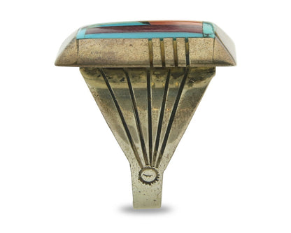 Vintage Navajo Ring 925 Sterling Natural Gemstone Signed FY Size 11.5