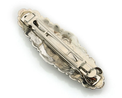 Navajo Barrette Sterling Silver Gemstones Hand Stamped Vintage Native Artist