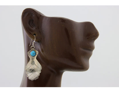 Navajo Dangle Earrings 925 Silver Natural Turquoise Artist Signed JB C.80's