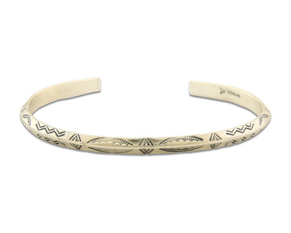 Navajo Bracelet 925 Silver Hand Stamped Triangle Signed Arrow & Signpost C.80's